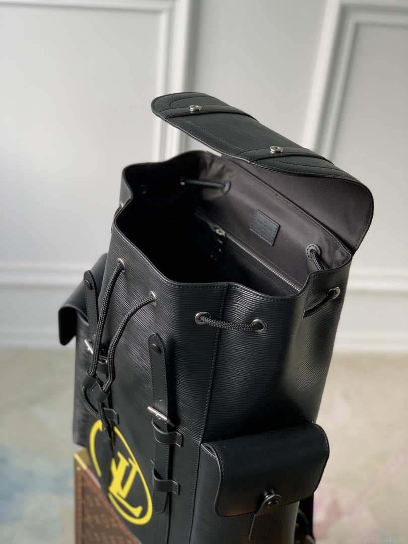 LV M41079 Louis Vuitton Christopher MM Epi Black With Yellow Logo