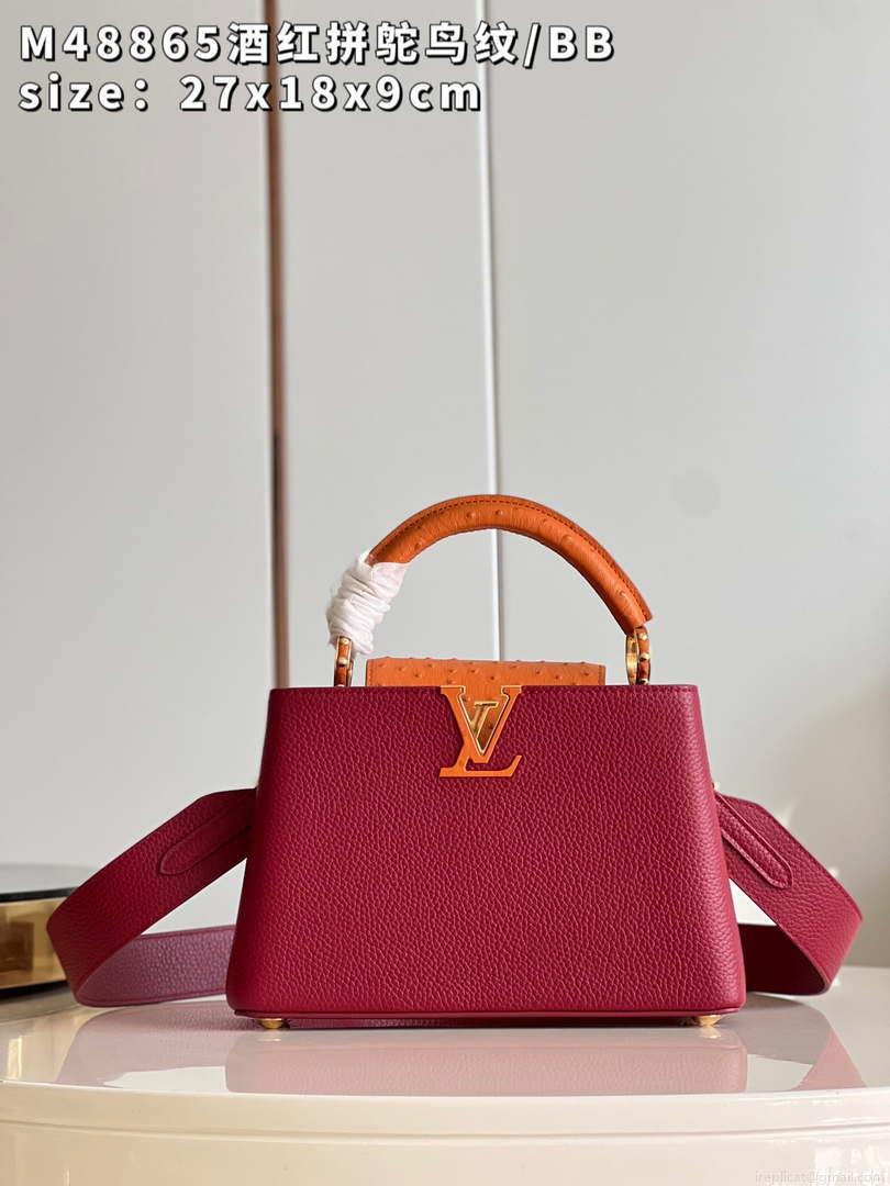 LV M48865 Louis Vuitton Capucines BB Bag Stitched ostrich leather