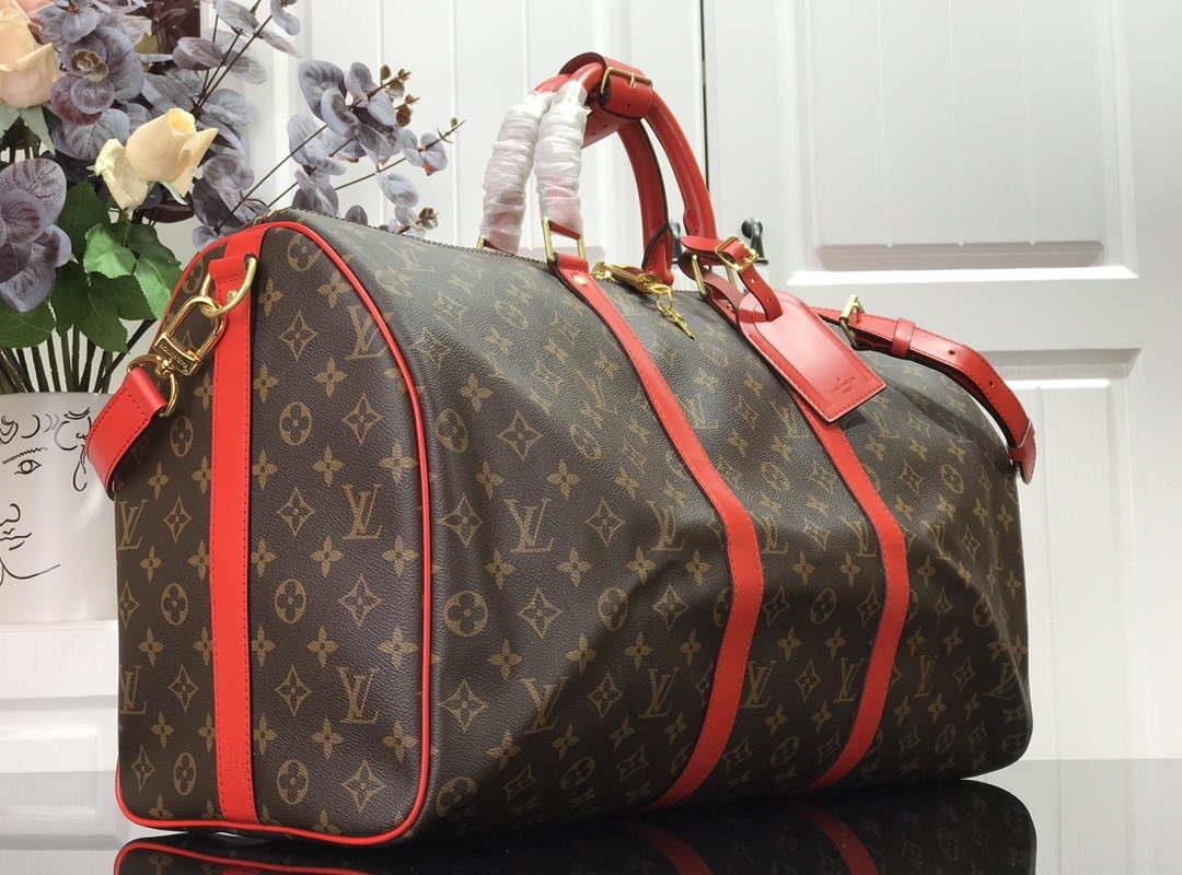 Louis Vuitton LV M44740 Keepall Bandoulière 50 Monogram Bag Red