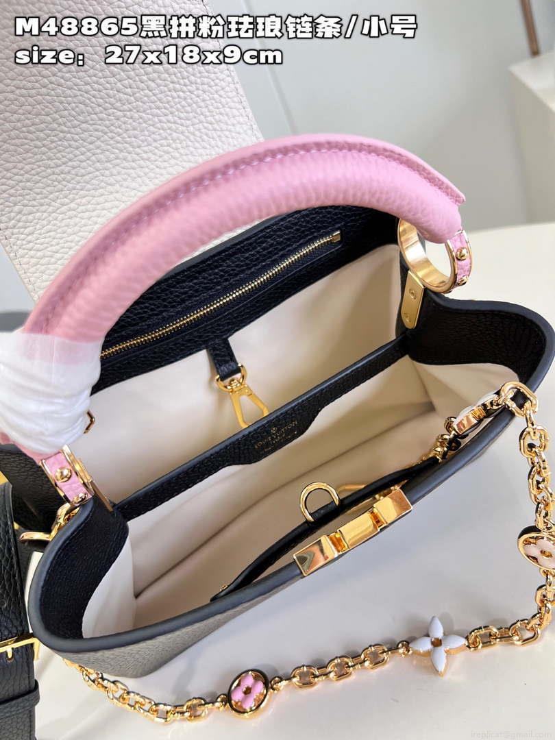 LV M22512 Louis Vuitton Capucines BB Bag Black and Pink
