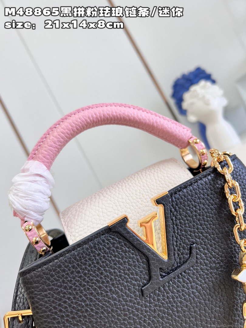 LV M22512 Louis Vuitton Capucines Mini Black and Pink
