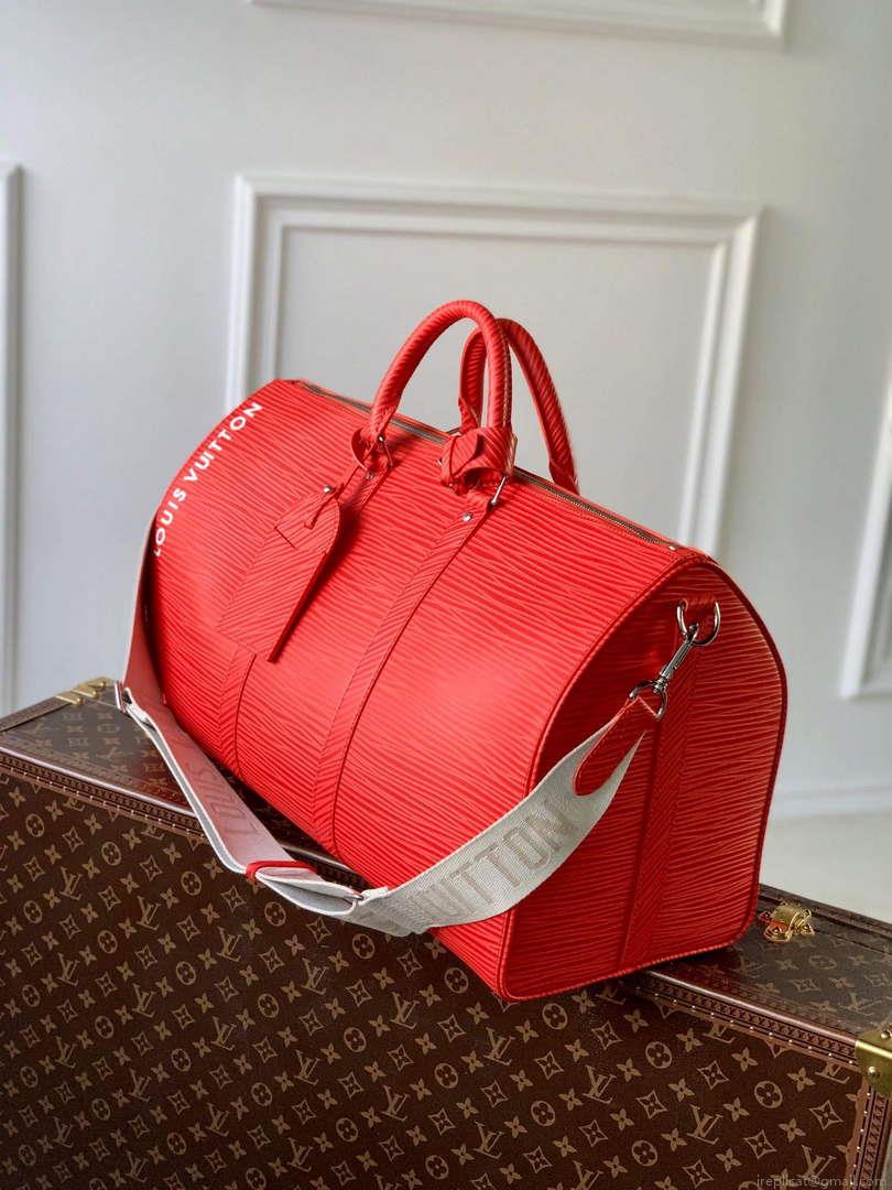LV M23721 Louis Vuitton Keepall Bandoulière 50 Bag Vermillion Red