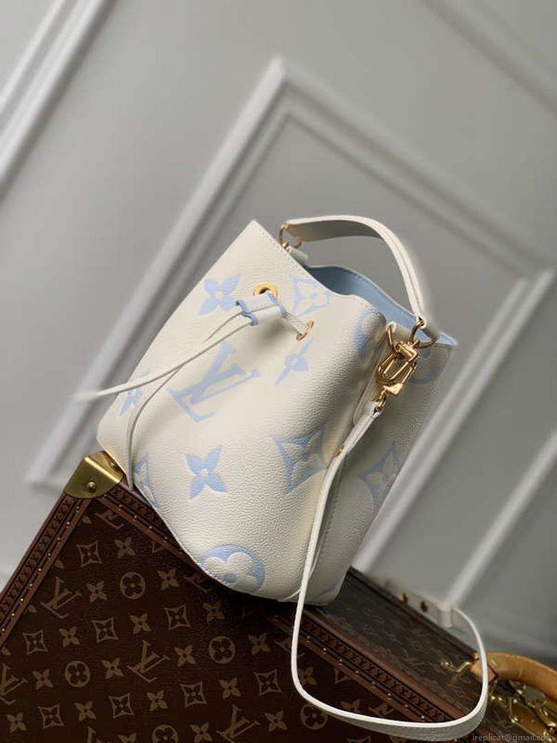 LV M24048 Louis Vuitton NéoNoé BB Bucket Bag Latte White Blue
