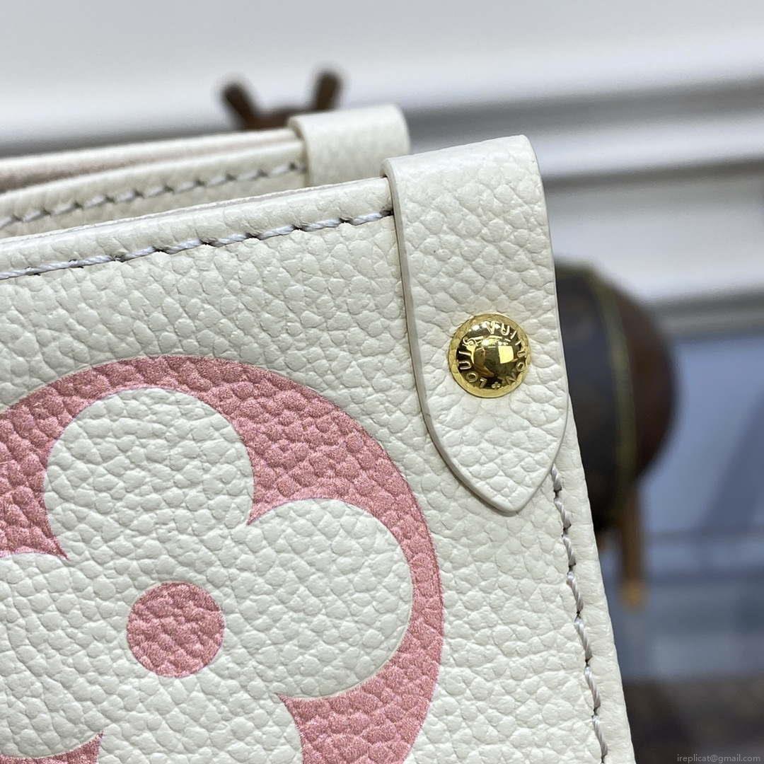LV M21575 Louis Vuitton OnTheGo MM Bicolor Monogram Empreinte Leather Latte Pink