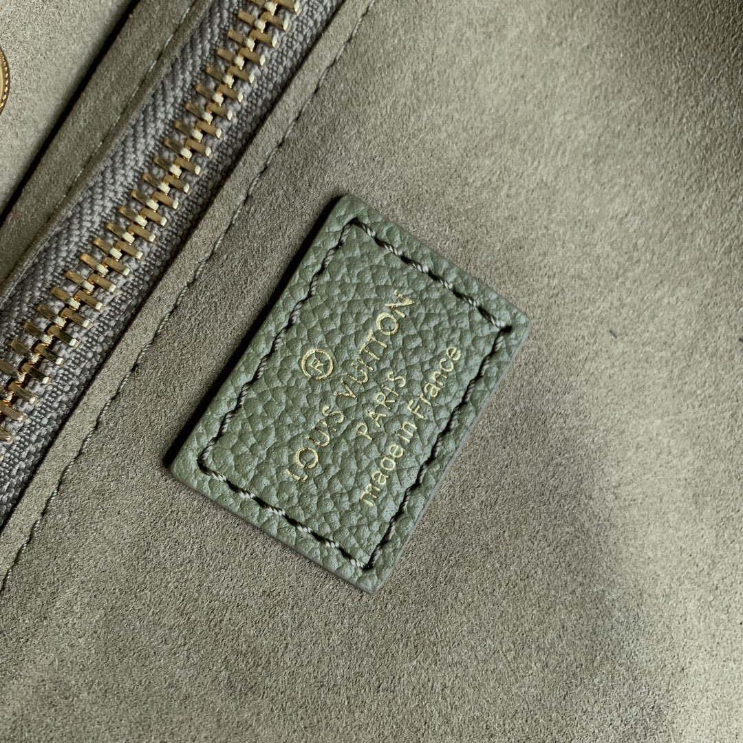 LV M46649 Louis Vuitton Neverfull MM Tote Bag Monogram Empreinte Leather Kaki Cream