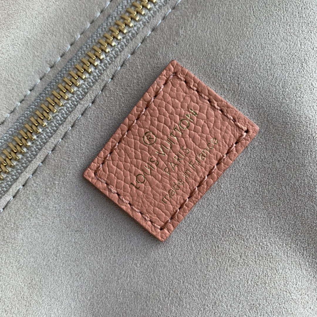 LV M45686 Louis Vuitton Neverfull MM Tote Bag Monogram Empreinte Leather Pink Cream