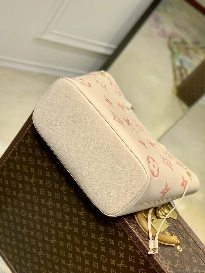 LV M21579 Louis Vuitton Neverfull MM Tote Bag M46649 Monogram Empreinte Leather Cream Pink