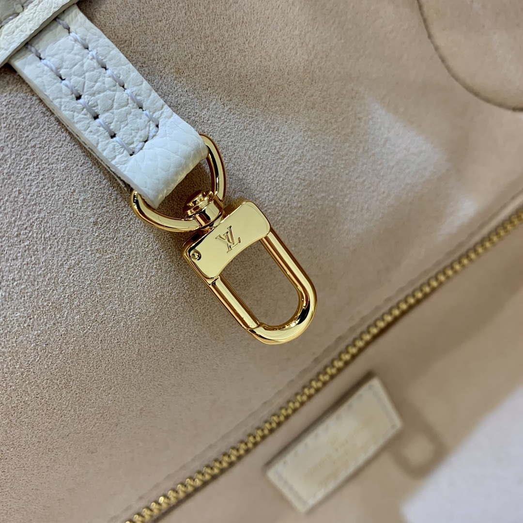 LV M21579 Louis Vuitton Neverfull MM Tote Bag M46649 Monogram Empreinte Leather Cream Pink