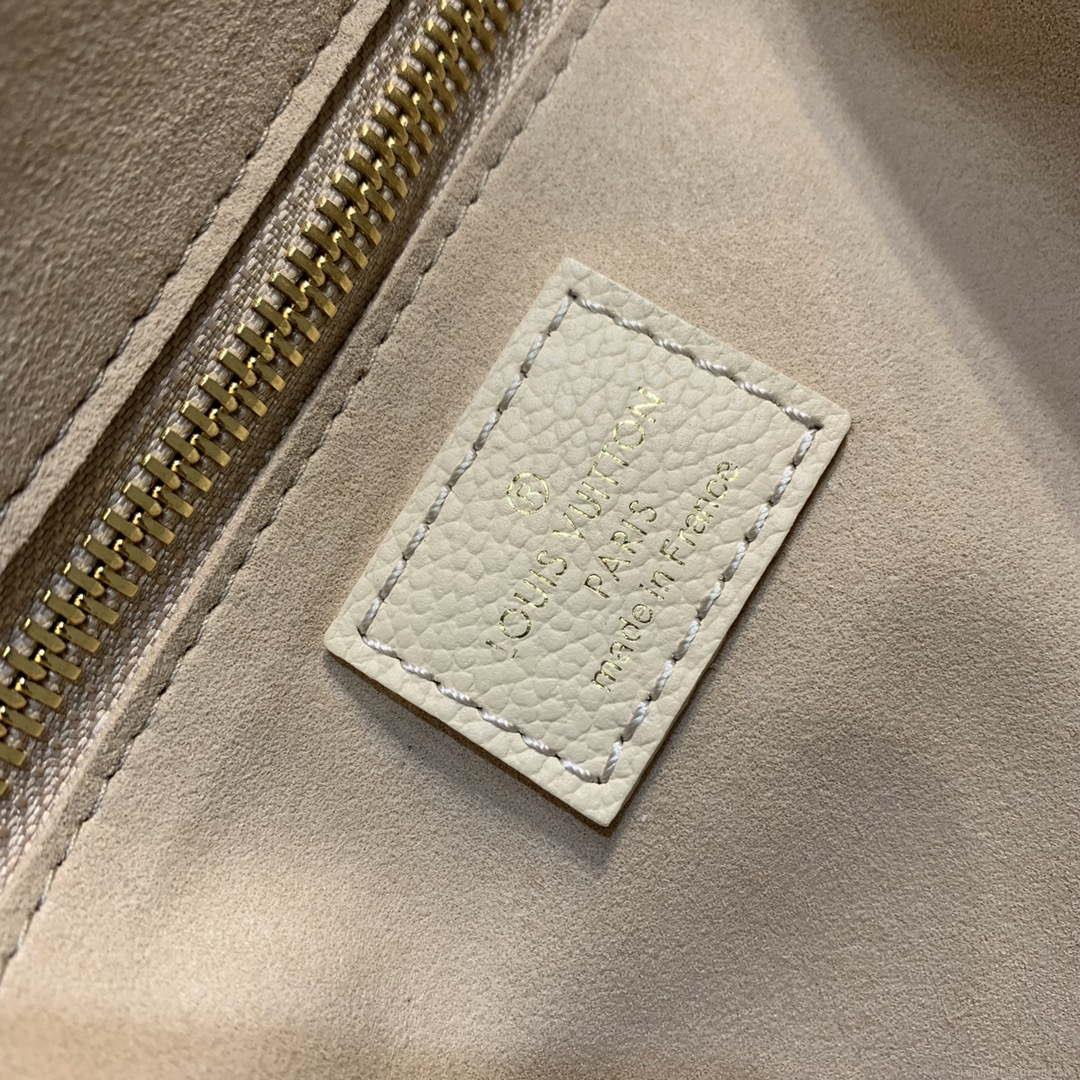 LV M21579 Louis Vuitton Neverfull MM Tote Bag M46649 Monogram Empreinte Leather Cream Pink