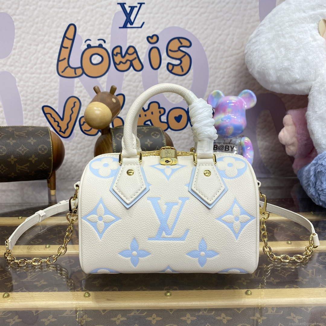 LV M46883 Louis Vuitton Speedy Bandoulière 20 Handbag Latte/Candy Blue
