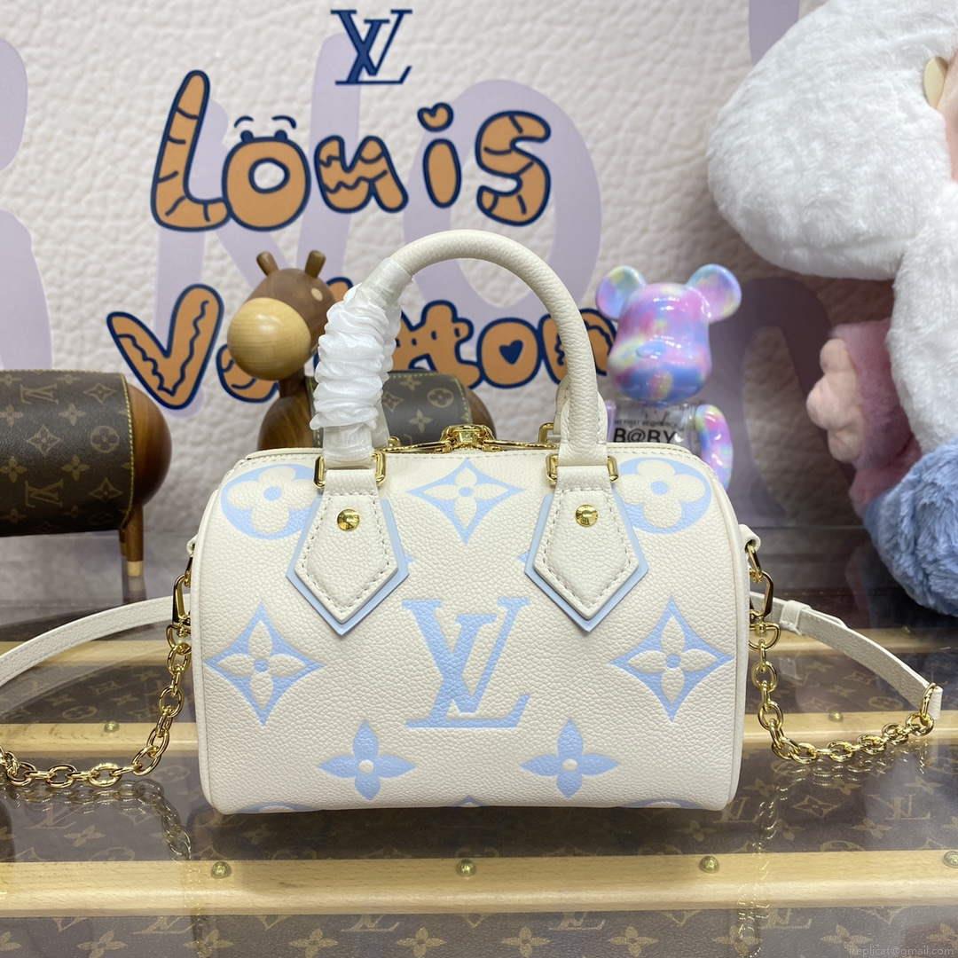 LV M46883 Louis Vuitton Speedy Bandoulière 20 Handbag Latte/Candy Blue