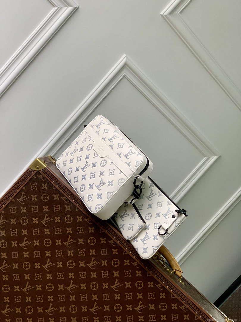 LV M24754 Louis Vuitton Trio Messenger Bag White/Navy Blue