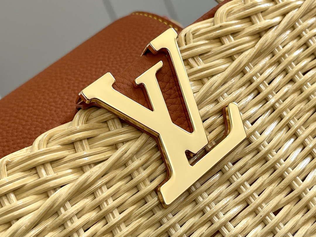 LV M11617 Louis Vuitton Capucines BB Handbag Straw Leather Beige Tan