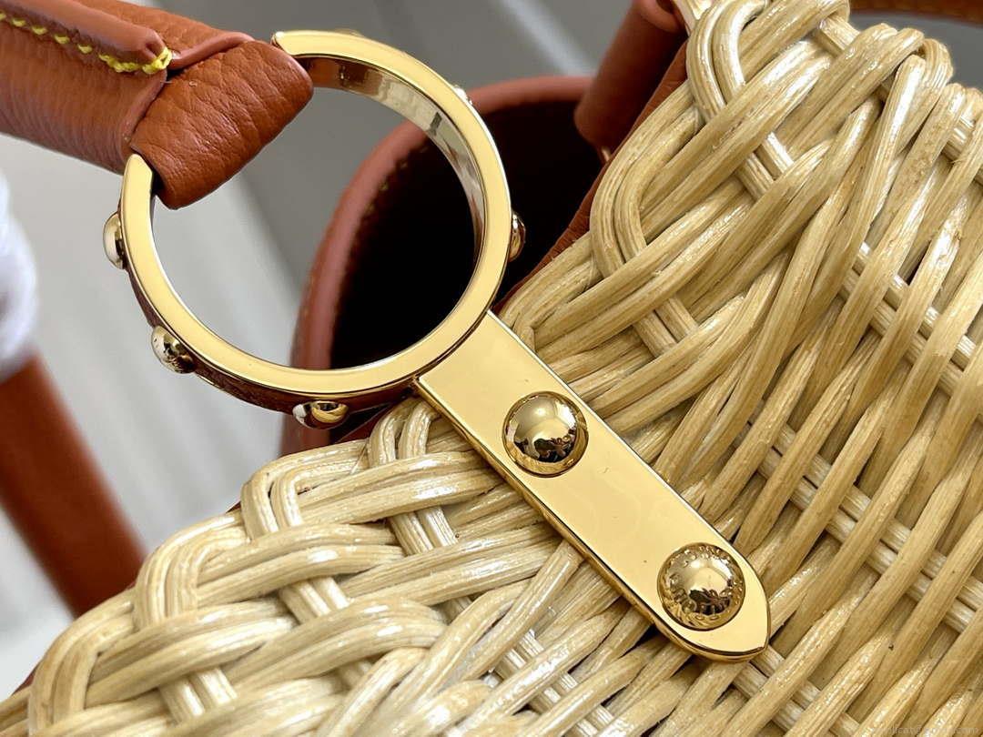 LV M11617 Louis Vuitton Capucines BB Handbag Straw Leather Beige Tan