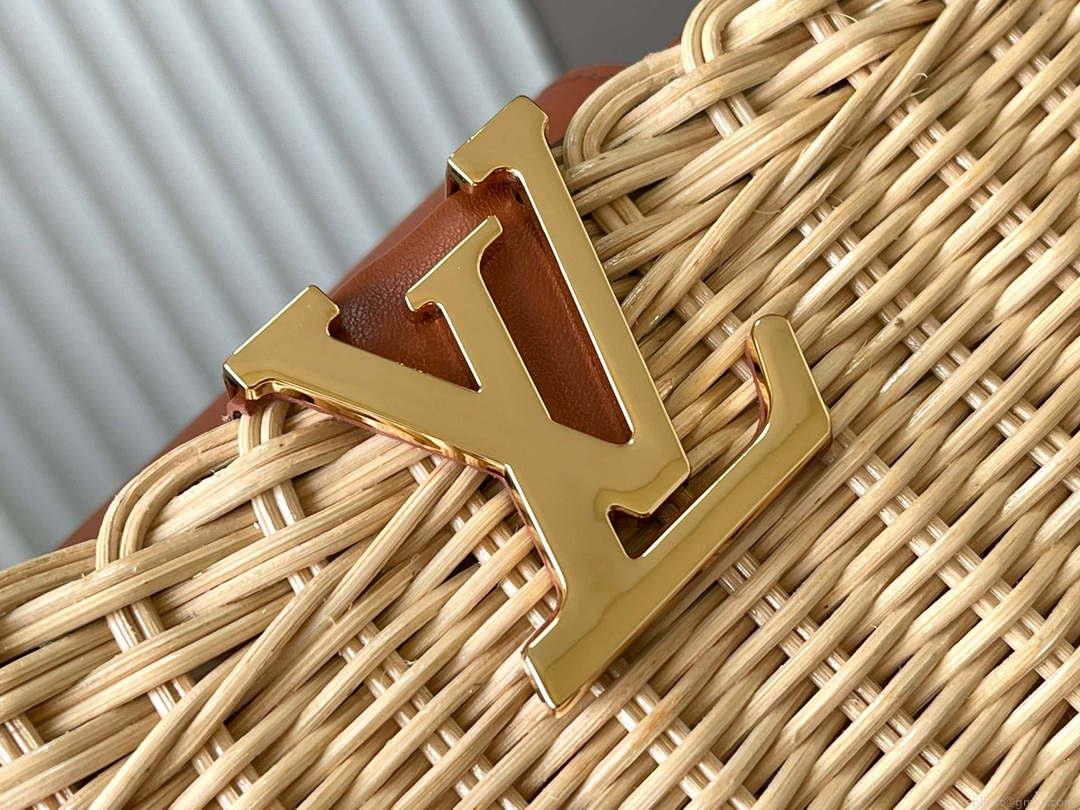 LV M22173 Louis Vuitton Capucines BB Handbag Straw Leather Beige Tan