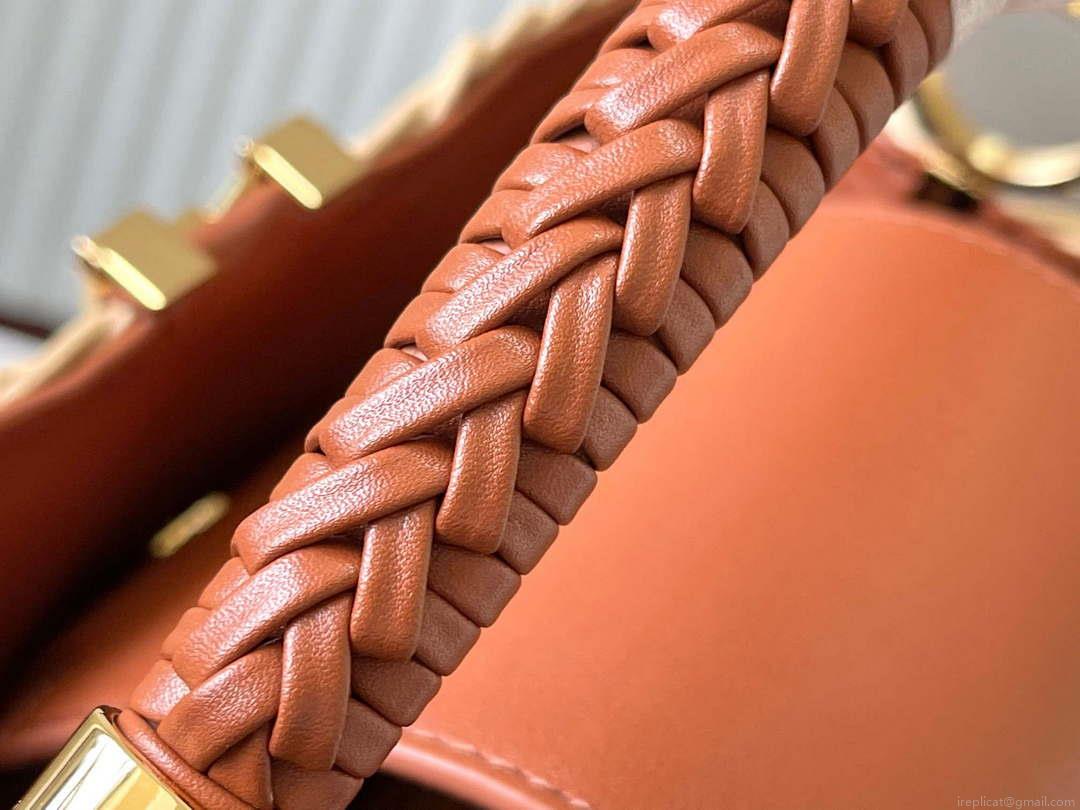 LV M22173 Louis Vuitton Capucines BB Handbag Straw Leather Beige Tan