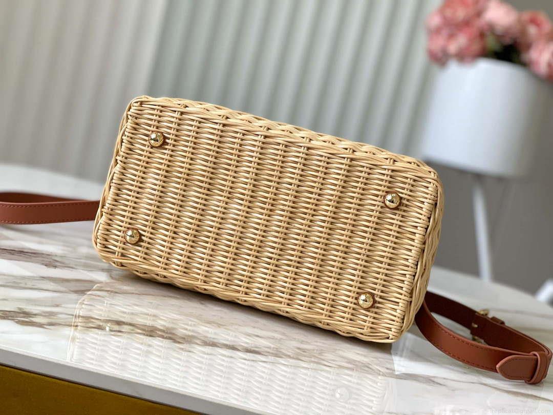 LV M22173 Louis Vuitton Capucines BB Handbag Straw Leather Beige Tan