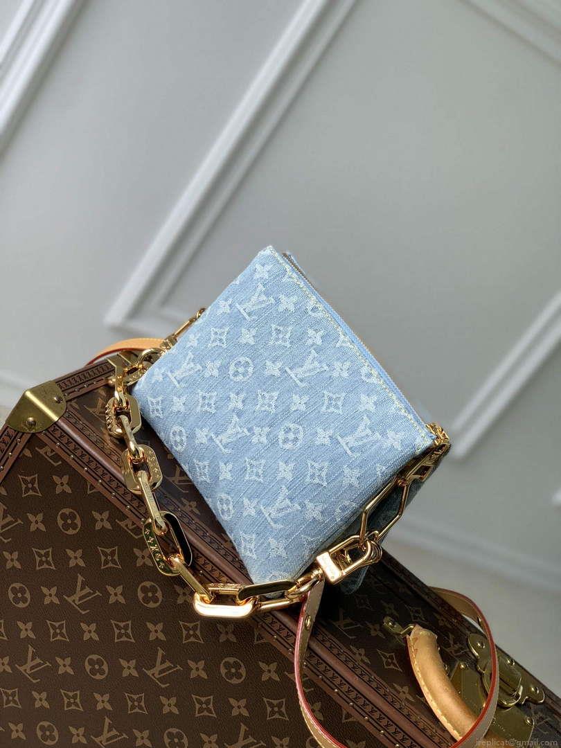 LV M11401 Louis Vuitton Coussin BB Handbag Sky Blue Denim