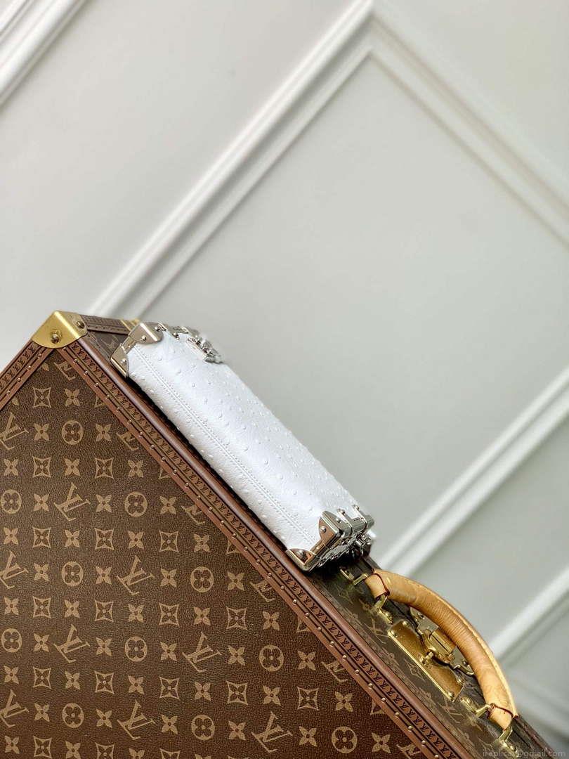 LV M25445 Louis Vuitton Slim Trunk Bag Ostrich Pattern White