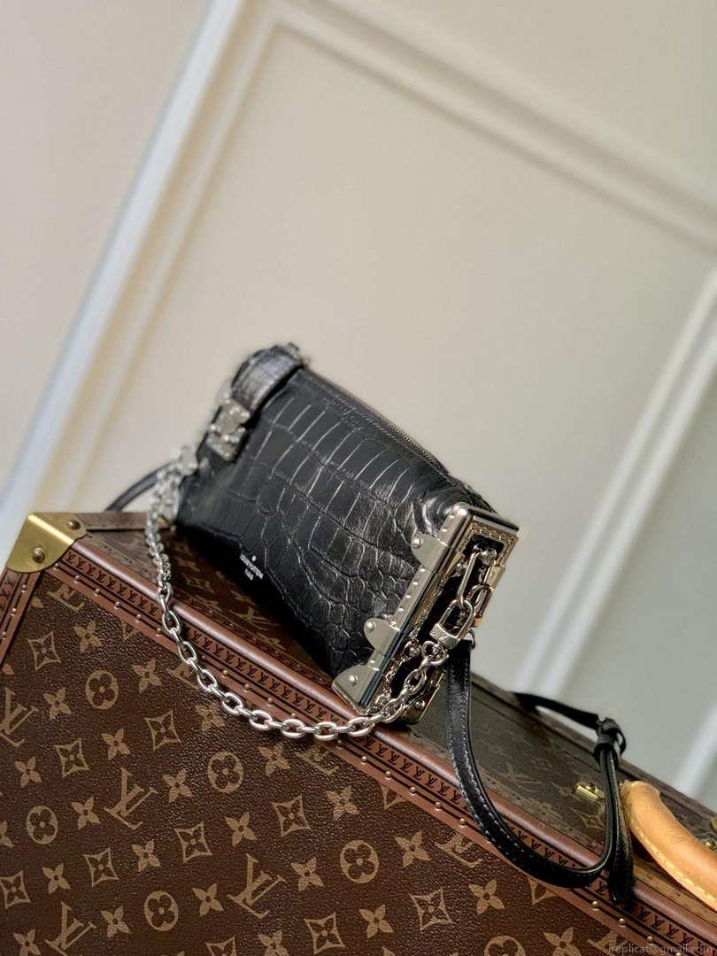 LV M25445 Louis Vuitton Slim Trunk Bag Crocodile Pattern Black