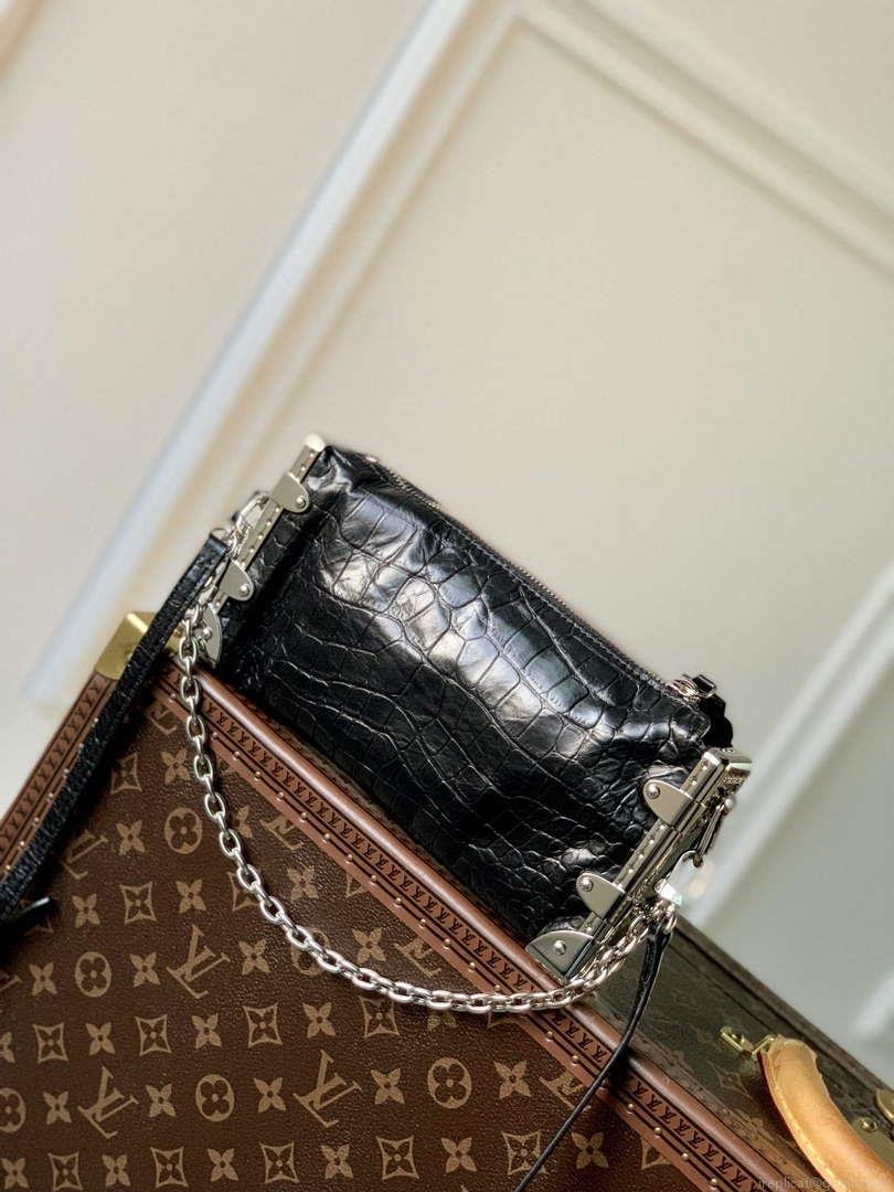 LV M25445 Louis Vuitton Slim Trunk Bag Crocodile Pattern Black