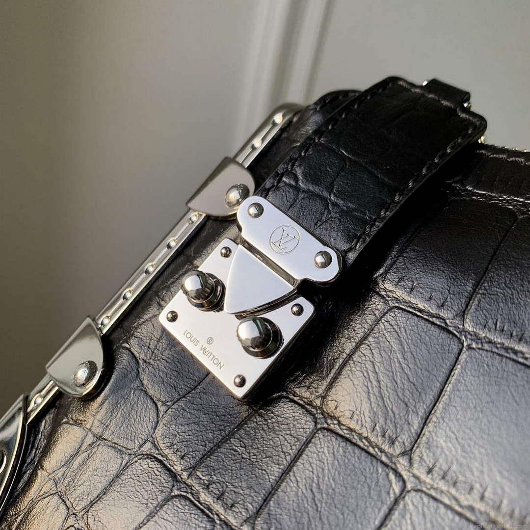 LV M25445 Louis Vuitton Slim Trunk Bag Crocodile Pattern Black