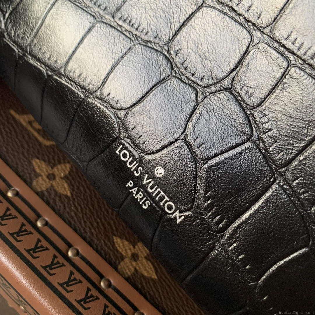 LV M25445 Louis Vuitton Slim Trunk Bag Crocodile Pattern Black