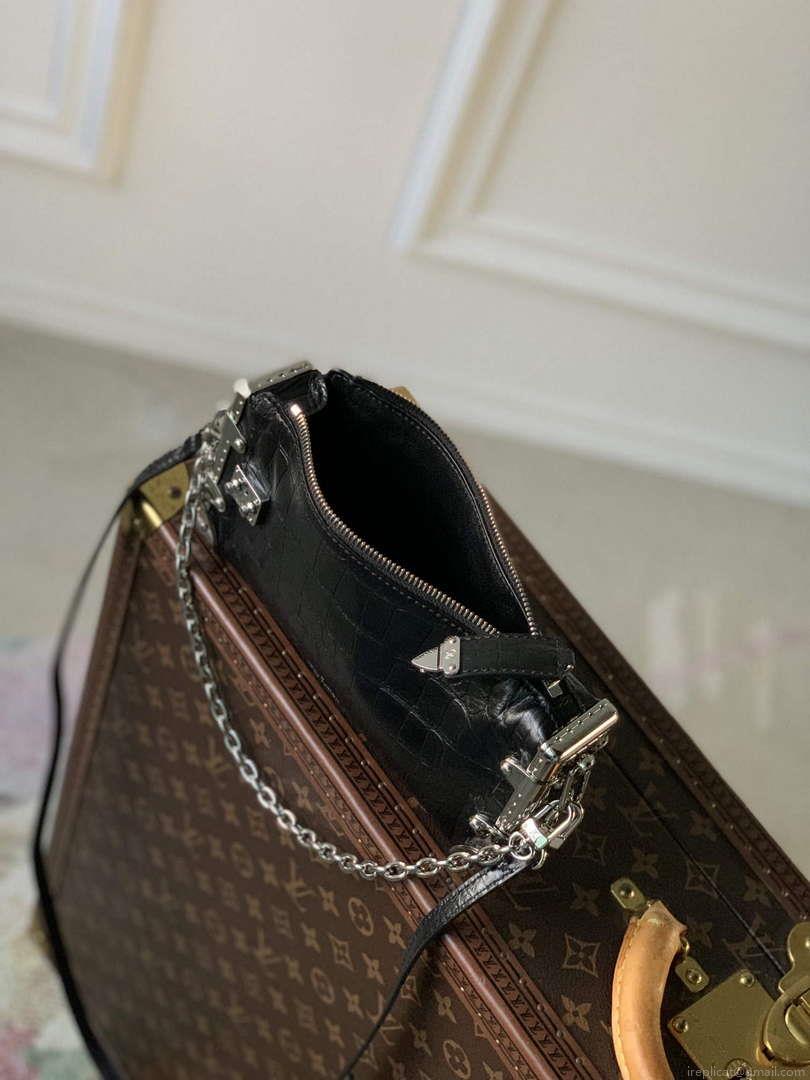 LV M25445 Louis Vuitton Slim Trunk Bag Crocodile Pattern Black