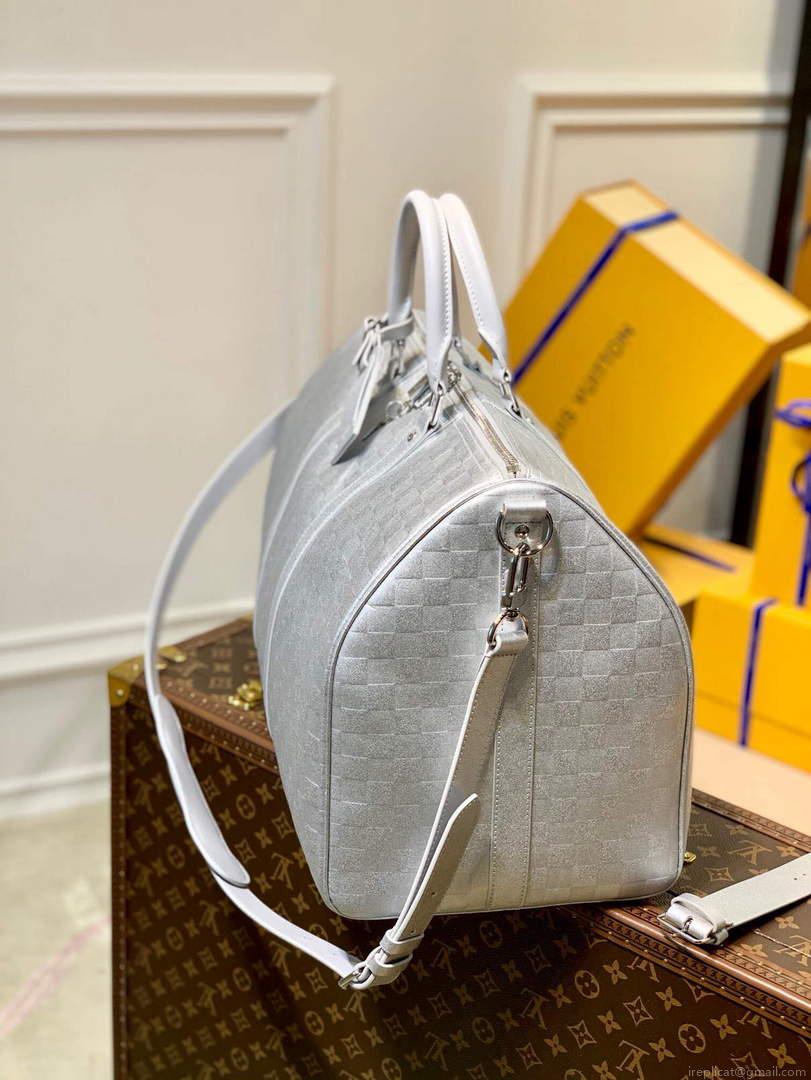 LV N58041 Louis Vuitton Keepall 50B Bandoulière Bag Silver