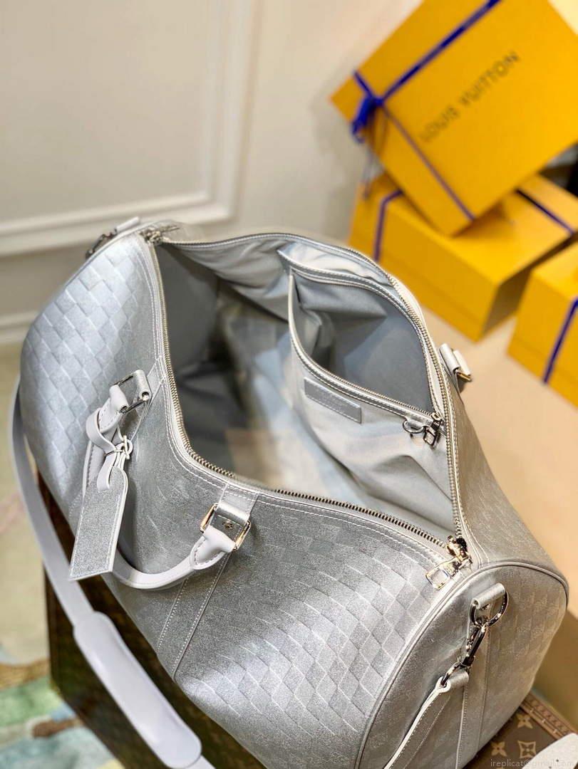 LV N58041 Louis Vuitton Keepall 50B Bandoulière Bag Silver