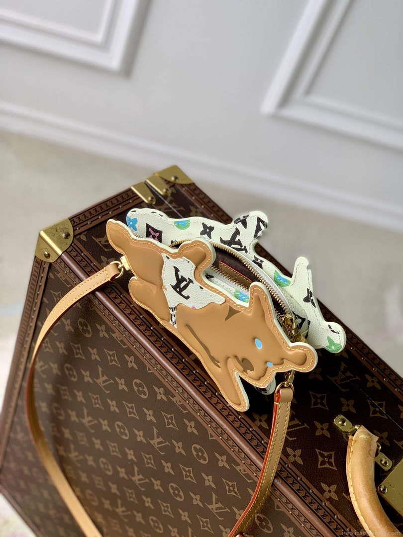 LV M83342 Louis Vuitton Playful Dog On Strap Wearable Wallet White