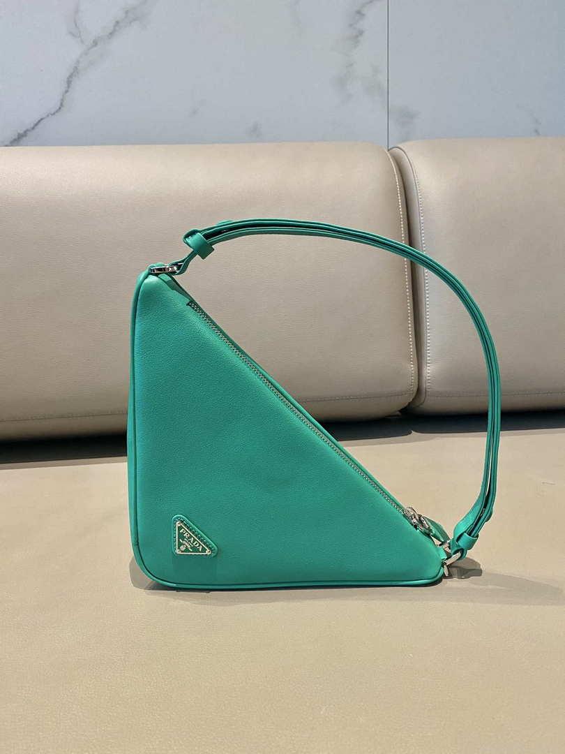 Prada 1NQ043 Triangle leather pouch Lake Blue