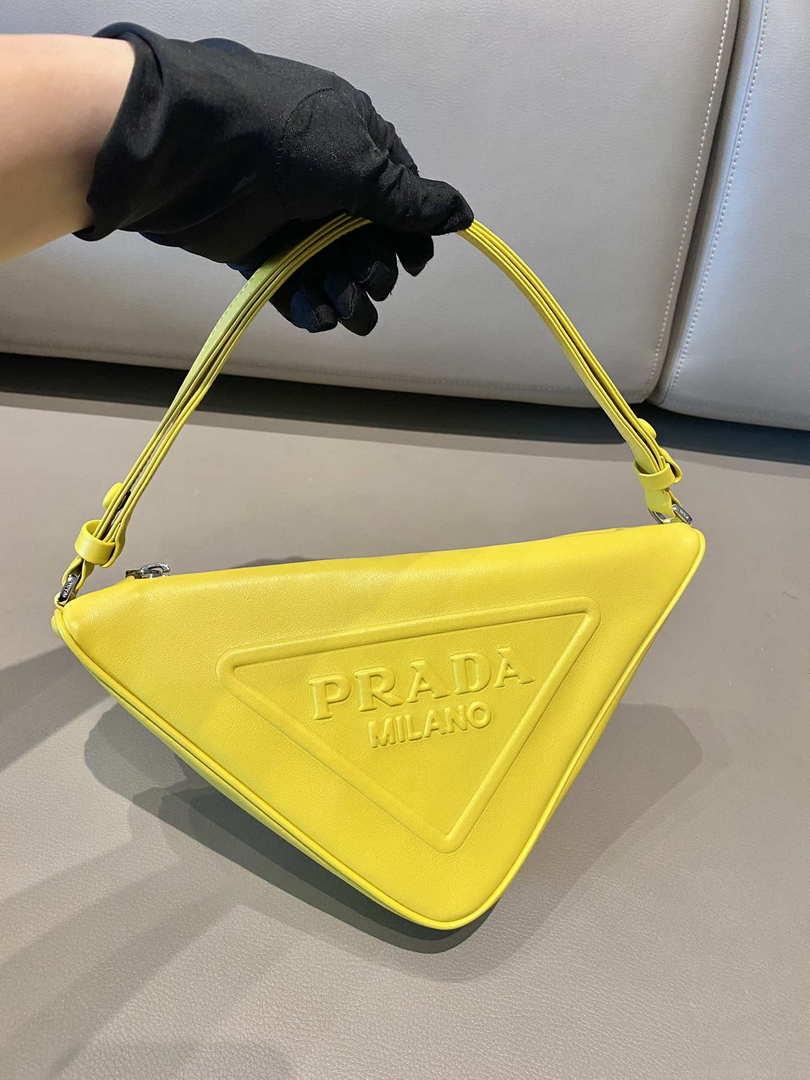 Prada 1NQ043 Triangle leather pouch Yellow