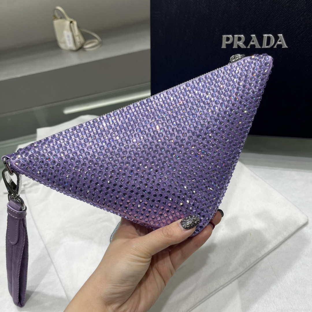 Prada 1NE039 Crystal-studded satin pouch Purple