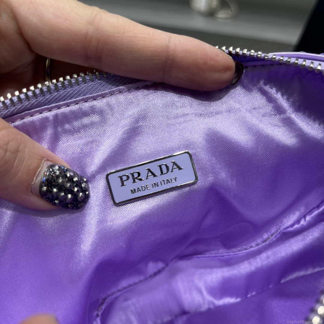 Prada 1NE039 Crystal-studded satin pouch Purple