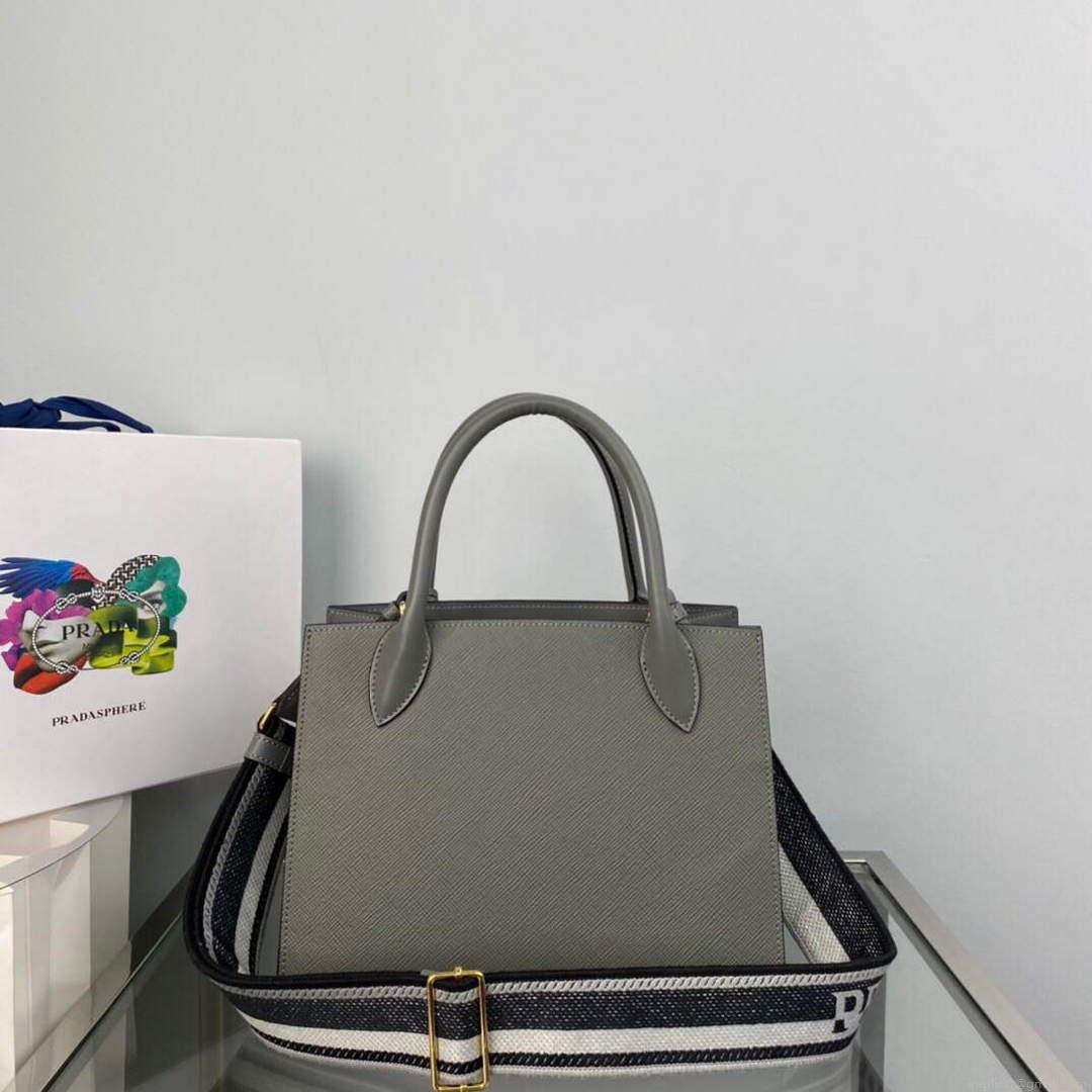 Prada 1BA156 Small Saffiano Leather Prada Monochrome Bag Slate Gray