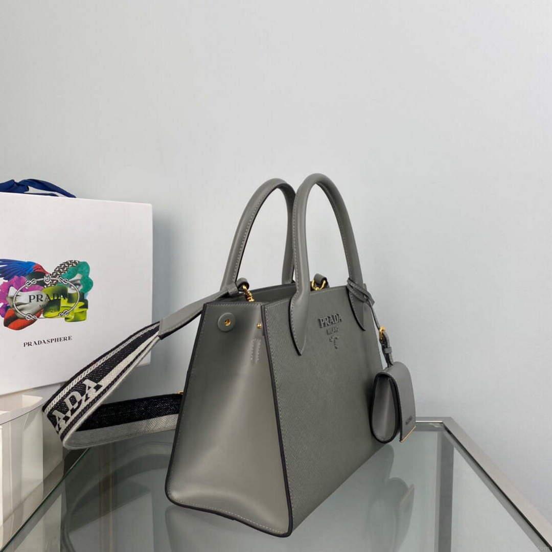 Prada 1BA156 Small Saffiano Leather Prada Monochrome Bag Slate Gray