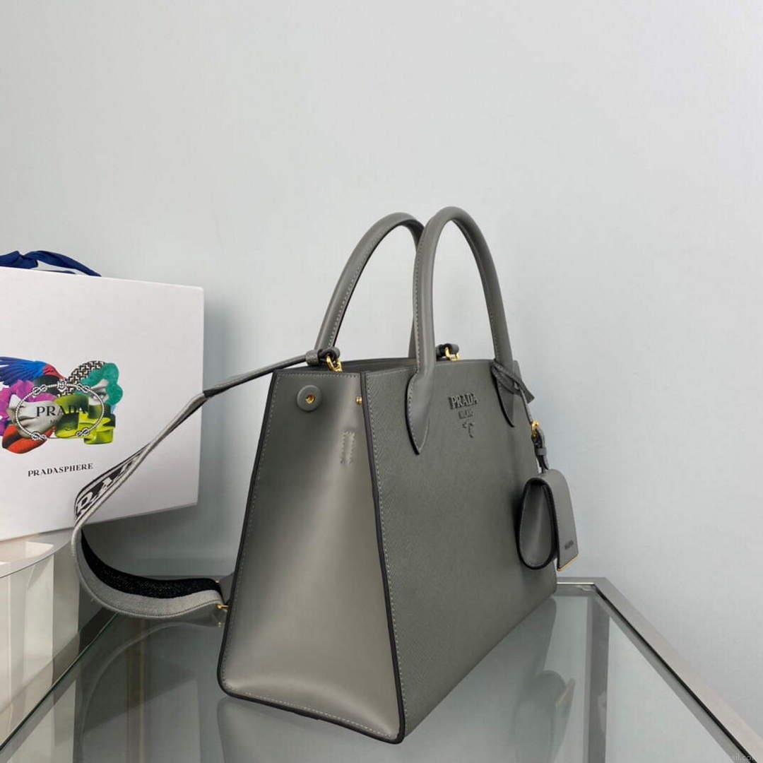 Prada 1BA155 Monochrome medium Saffiano bag Slate Gray