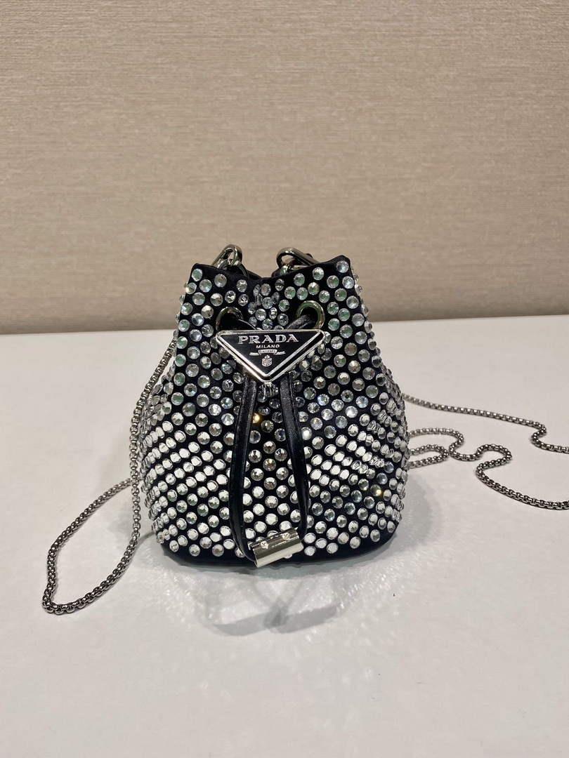 Prada 1NR016 Embellished satin mini-pouch Black