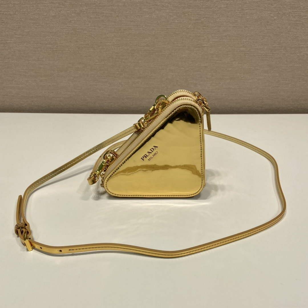 Prada 1NR015 Embellished satin and leather mini-pouch Gold