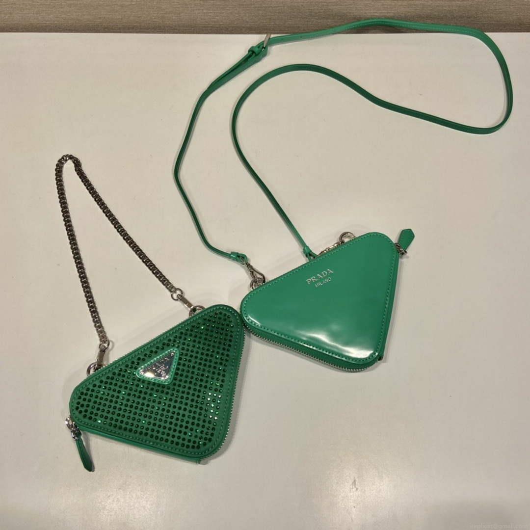 Prada 1NR015 Embellished satin and leather mini-pouch Green