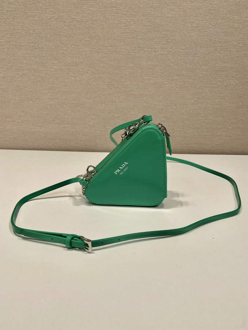 Prada 1NR015 Embellished satin and leather mini-pouch Green