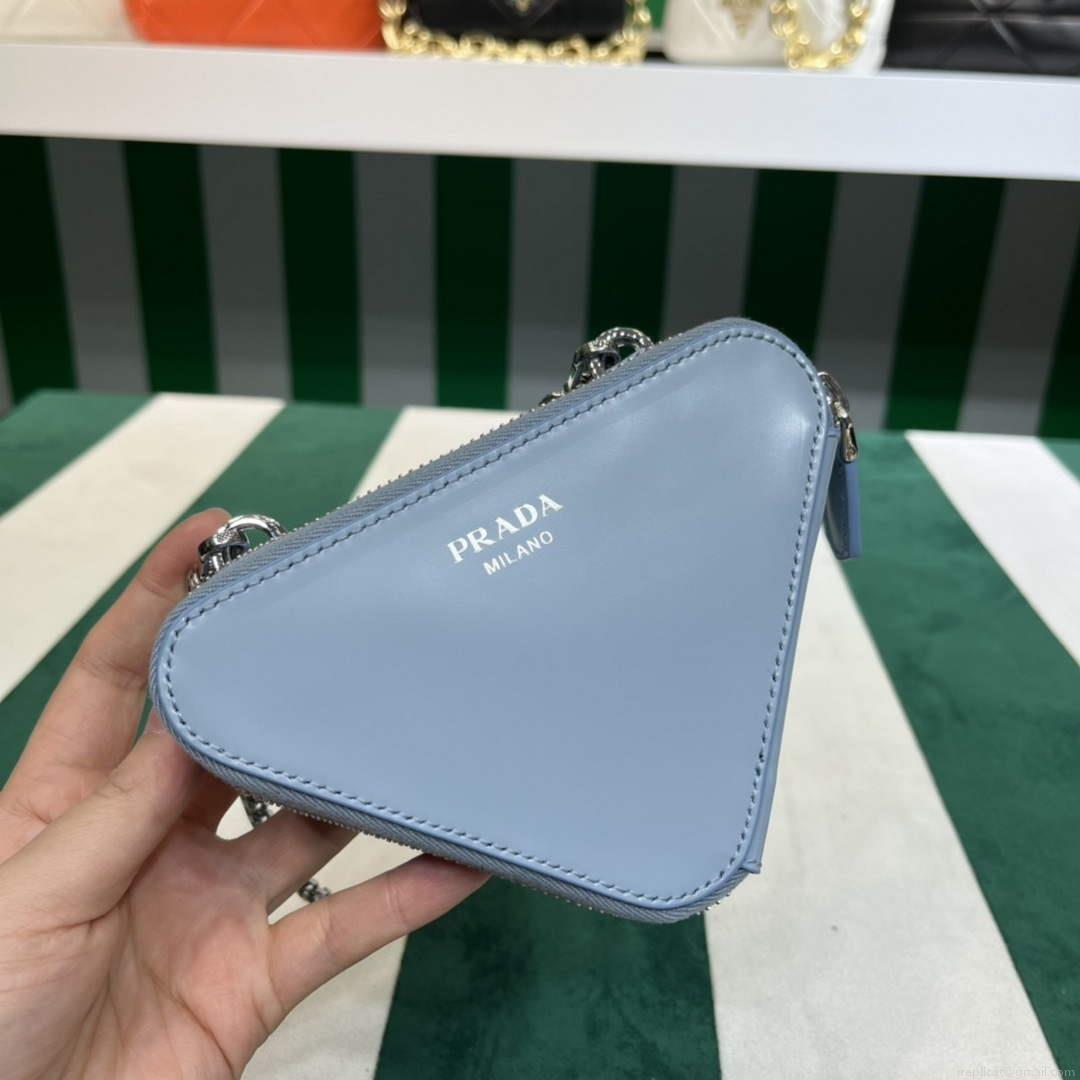 Prada 1NR015 Embellished satin and leather mini-pouch Blue