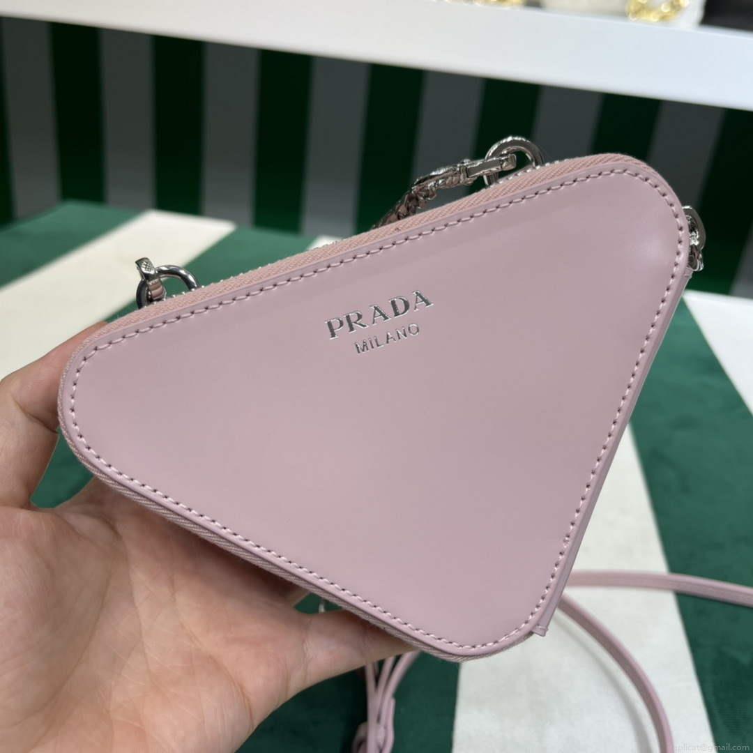 Prada 1NR015 Embellished satin and leather mini-pouch Pink