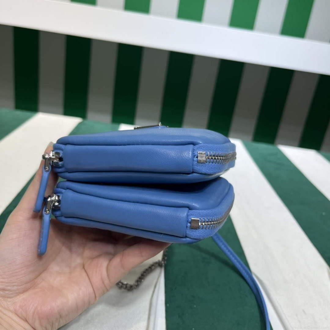 Prada 1NR015 Saffiano leather mini pouch Blue