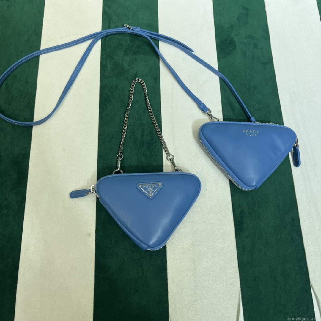 Prada 1NR015 Saffiano leather mini pouch Blue
