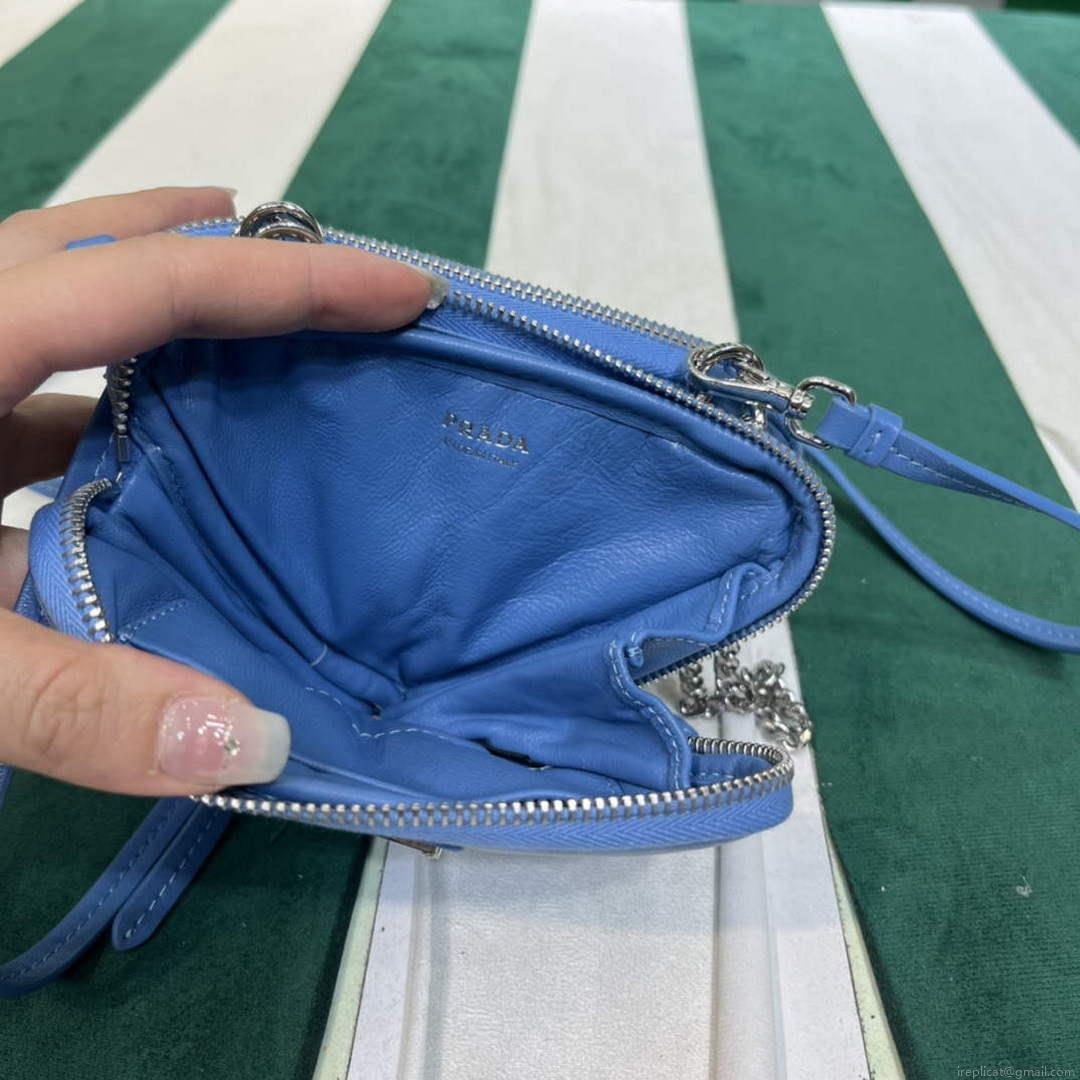 Prada 1NR015 Saffiano leather mini pouch Blue
