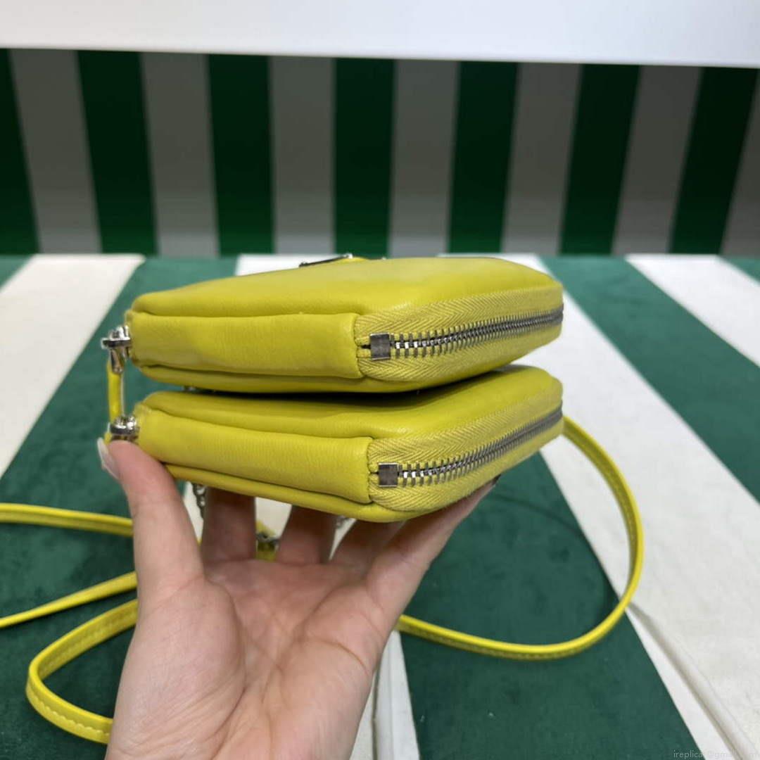 Prada 1NR015 Saffiano leather mini pouch lemon yellow