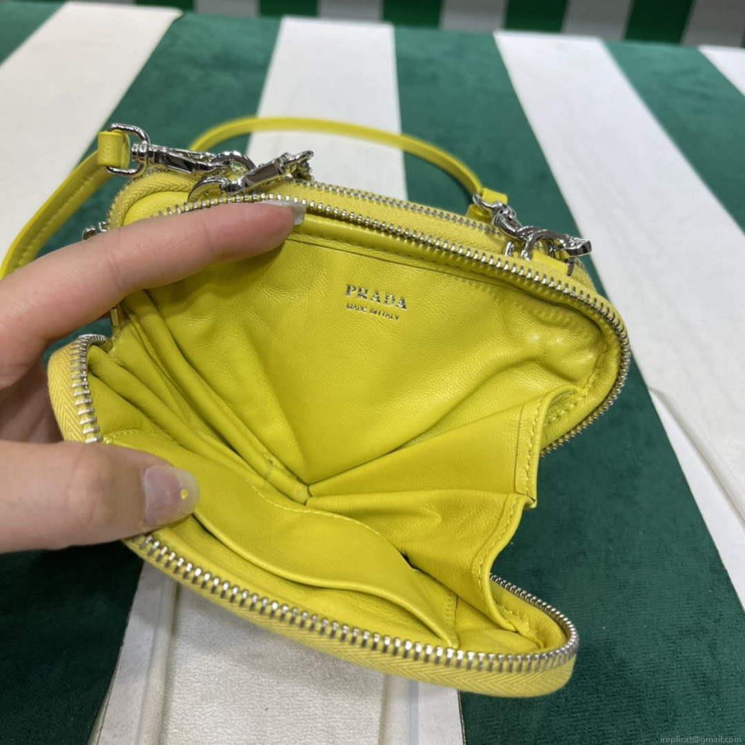 Prada 1NR015 Saffiano leather mini pouch lemon yellow