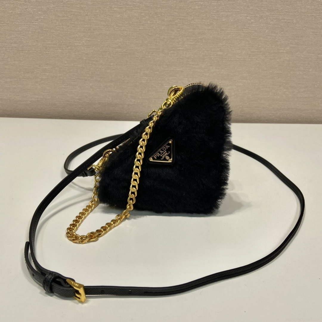 Prada 1NR015 Shearling and Saffiano leather mini-pouch Black